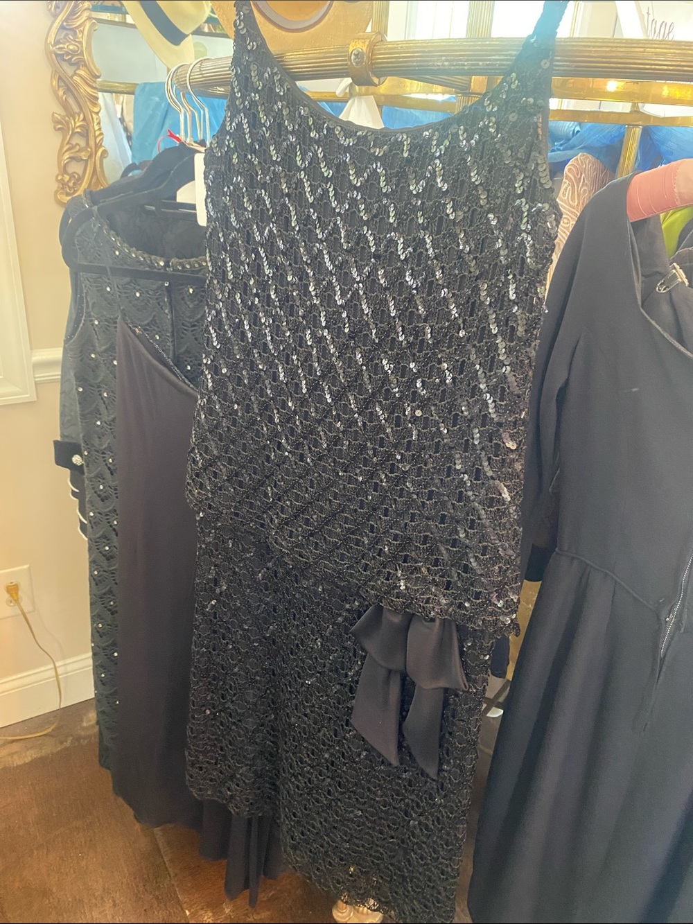 60’s Vintage Black Sequin Crochet Evening Dress